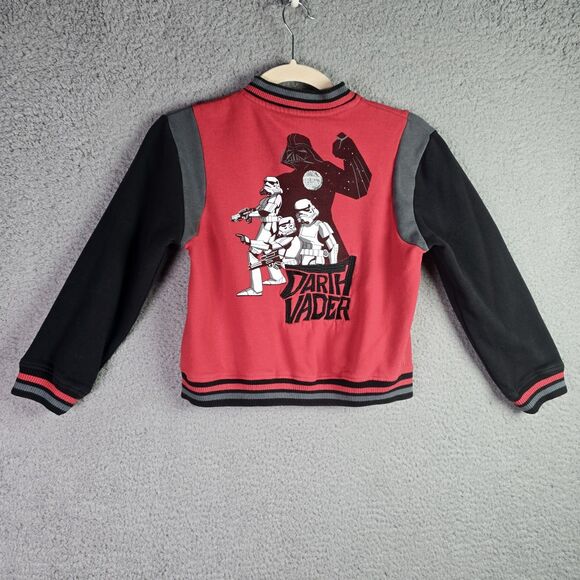 Star Wars Darth Vader Varsity Jacket Boys 7 8 Red Black Disney Graphic Fleece - Picture 12 of 15